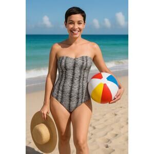 Tommy Bahama 8 White Zebra Animal Print Halter One Piece Swimsuit Tropical Beach